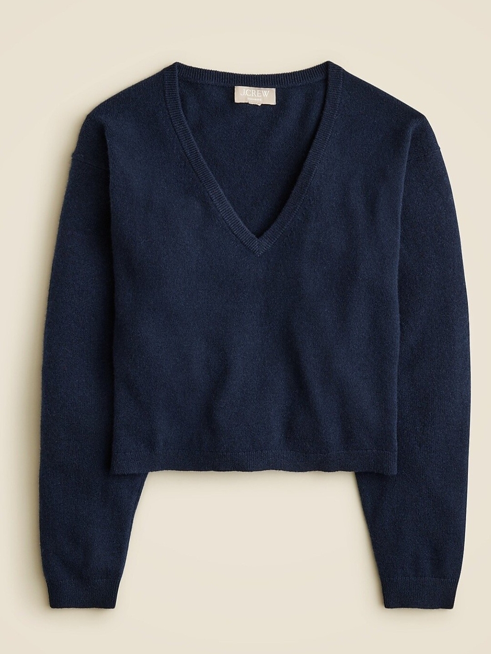 J.CREW 100% Cashmere relaxed cropped V-neck Navy Sweater Long Sleeve Women's S